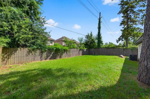 a view of a backyard with a tree