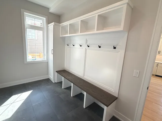 a room with table and window