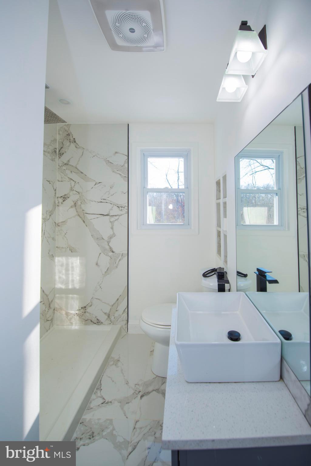 10909 Philadelphia Road White Marsh, MD 21162 - Photo 19 of 49 a bathroom with a sink a large mirror and a shower