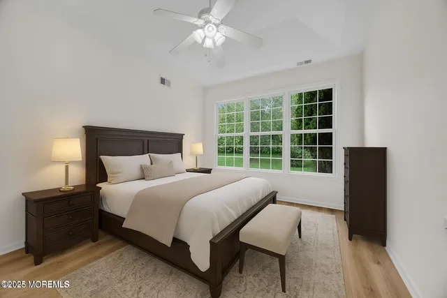 a view of a garden with a building