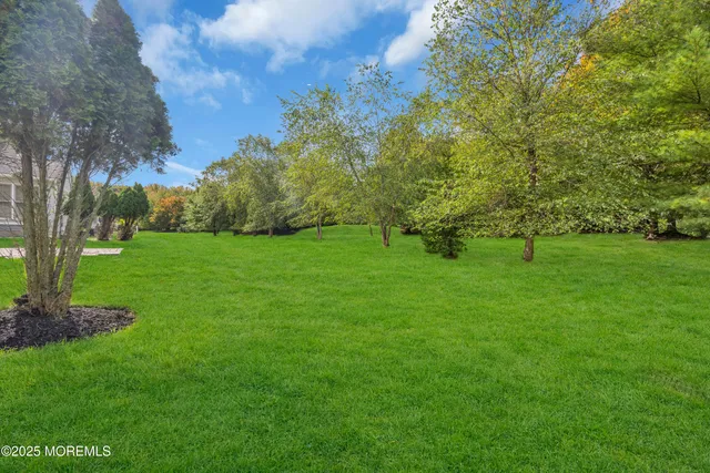 a view of outdoor space with swimming pool and green space