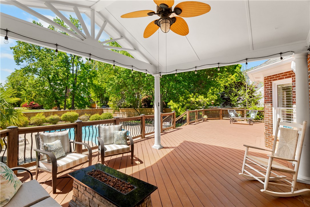 312 English Oak Road Simpsonville, SC 29681 - Photo 39 of 48 This spacious outdoor area features a wood deck and a refreshing pool, perfect for leisure.