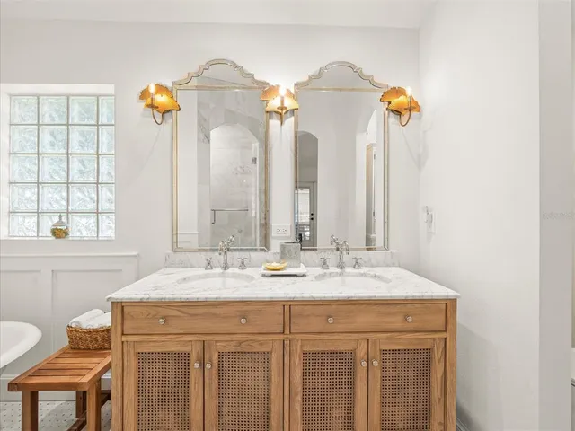 a bathroom with a bathtub