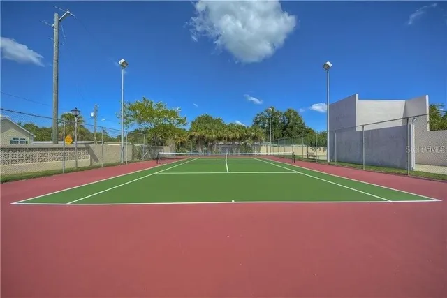 a view of a lake with a garden