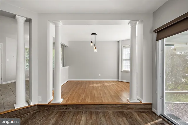 a view of a room with racks on the wall