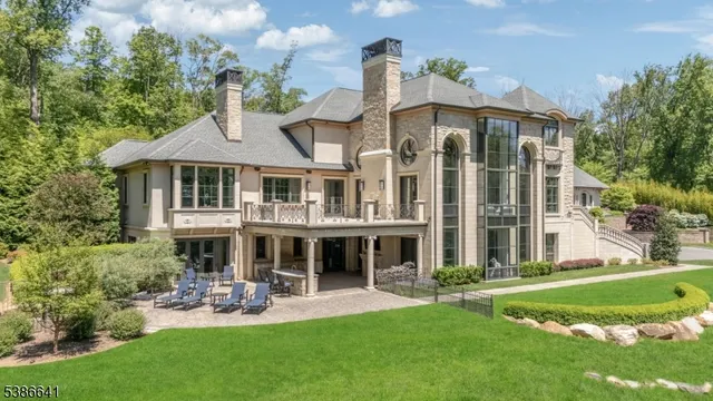 an aerial view of a house with a garden