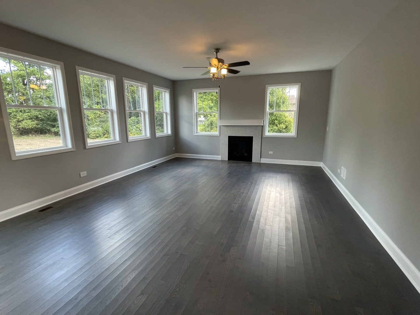 10934 Bryant Road Mokena, IL 60448 - Photo 12 of 24 an empty room with wooden floor fireplace and windows