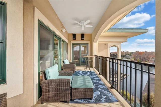 a view of a porch with furniture