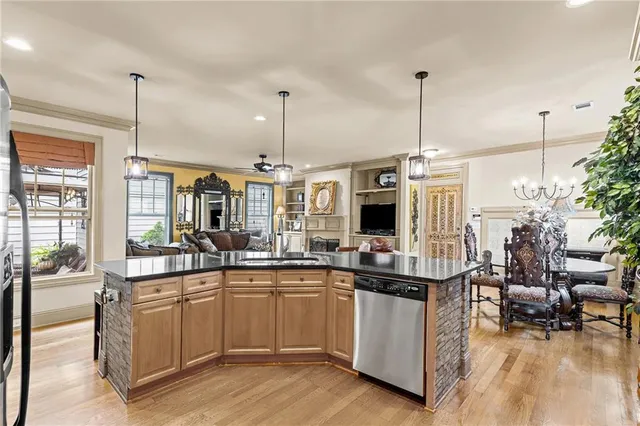 a view of a hallway with seating area