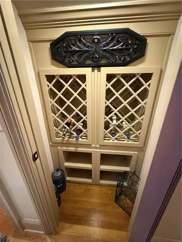 a view of a dining room with furniture and window