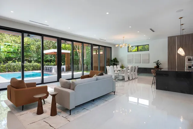 a large kitchen with a large counter top