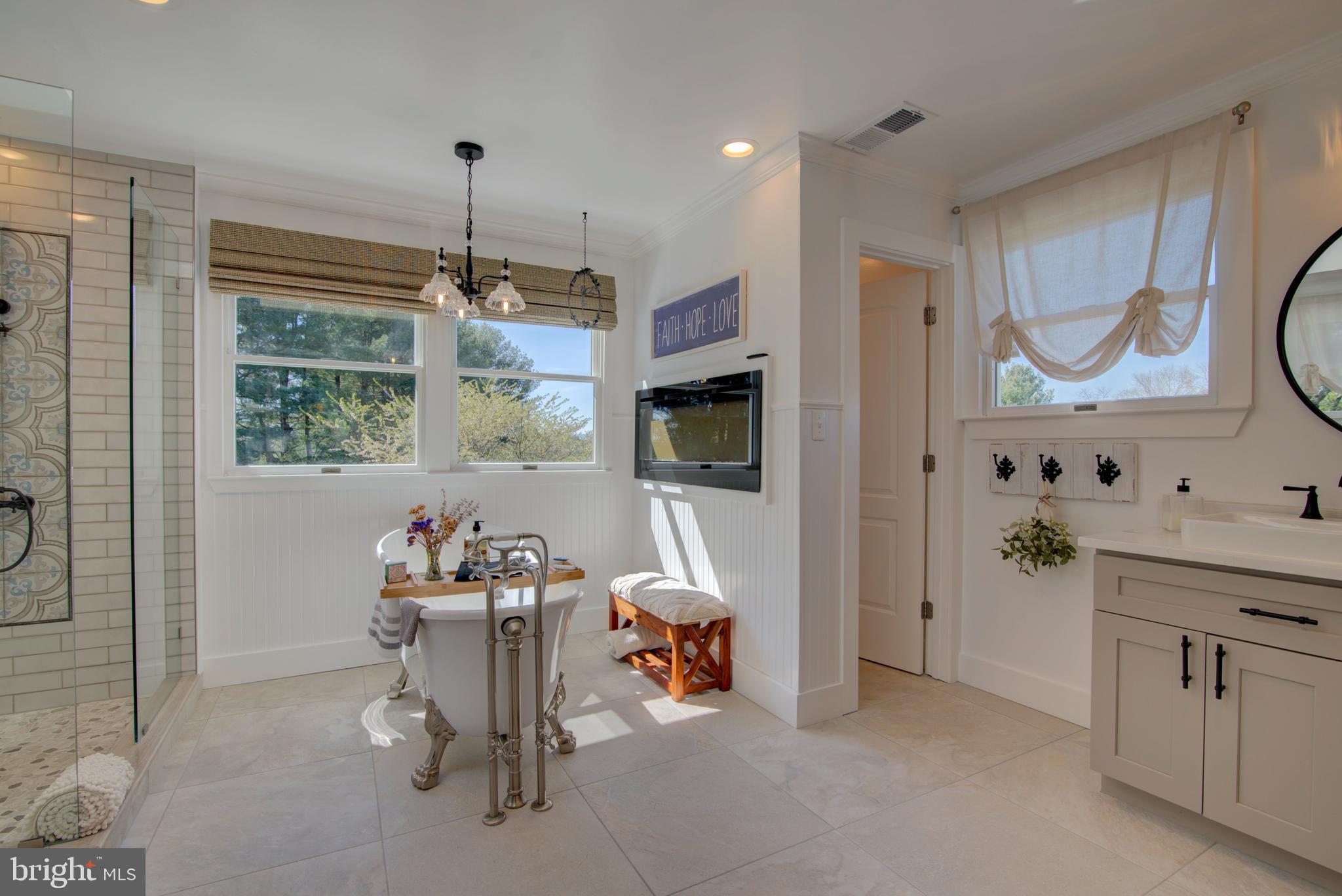 19411 Shelburne Glebe Road Leesburg, VA 20175 - Photo 26 of 58 Primary bath slipper tub & wall-mounted fireplace