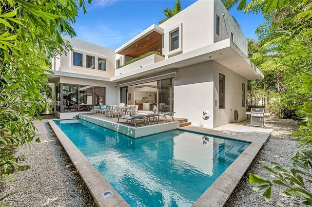 an outdoor space with furniture