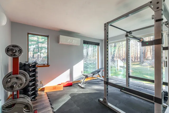 a room with gym equipment