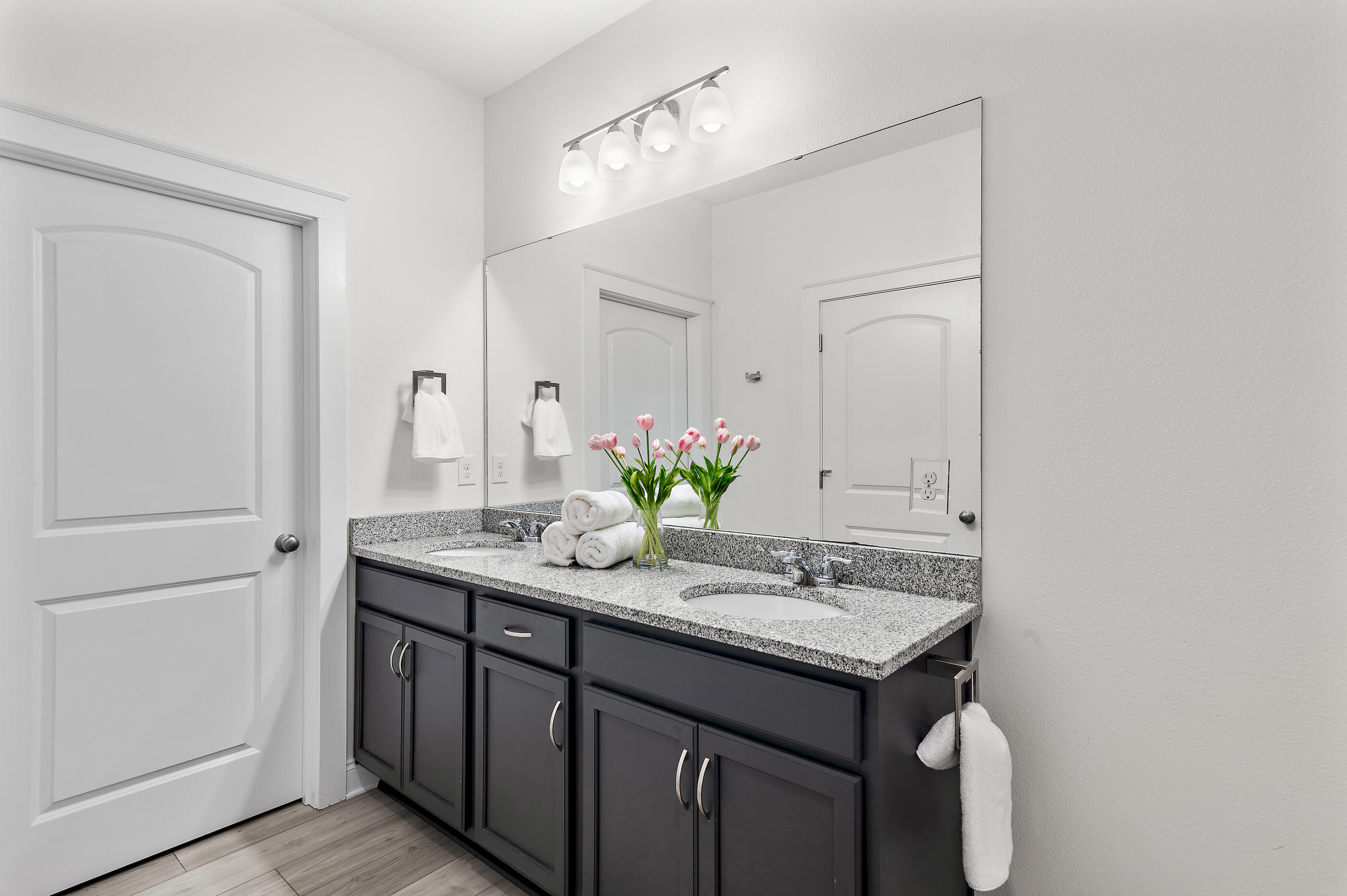 288 Robert Ellis Street Santa Rosa Beach, FL 32459 - Photo 26 of 61 a bathroom with a granite countertop sink and a mirror
