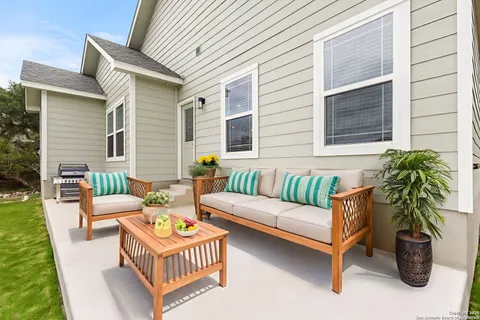 a building outdoor space with patio furniture