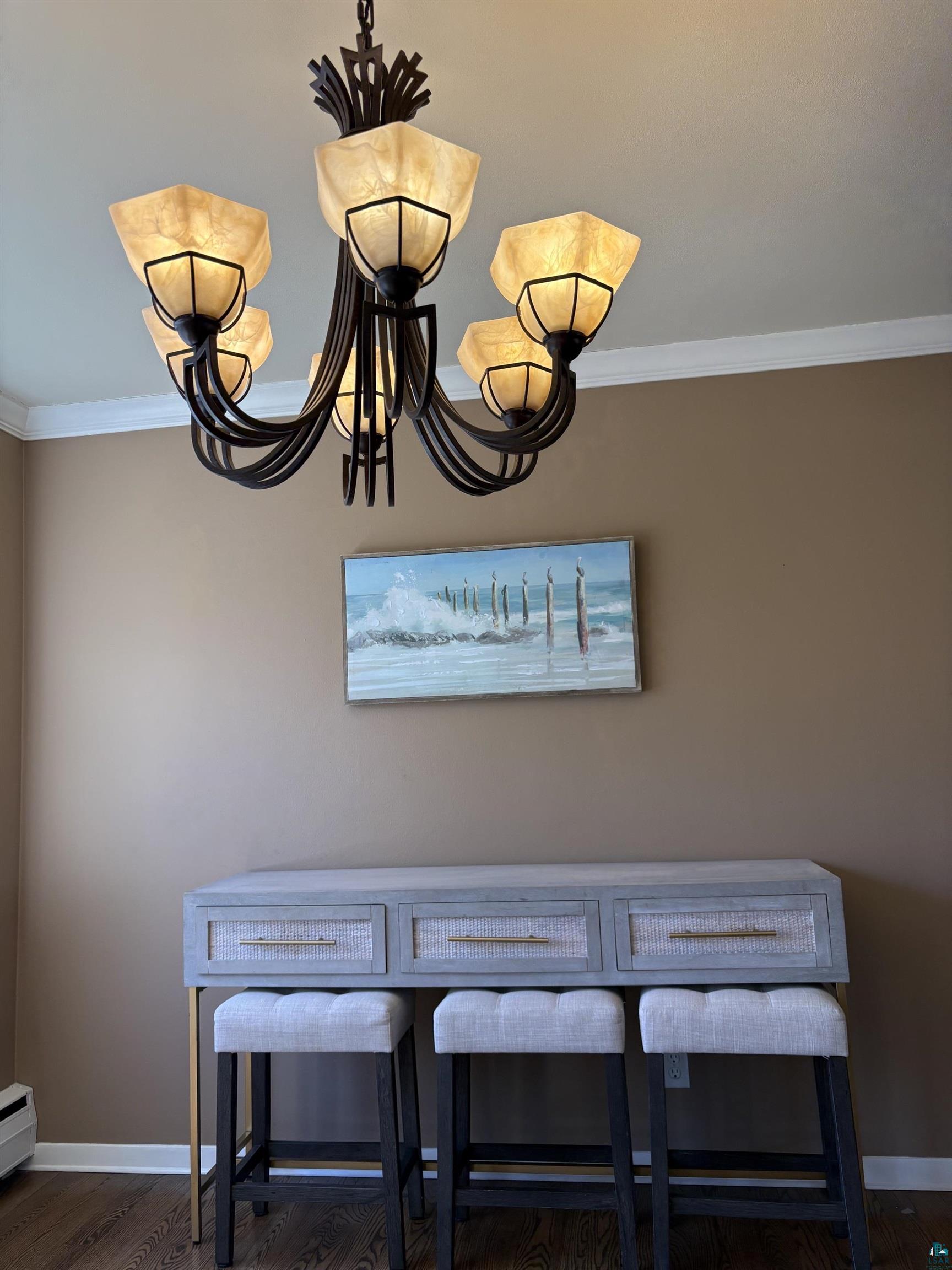 1918 West Kent Road Duluth, MN 55812 - Photo 9 of 42 Ornate chandelier with five amber-toned shades