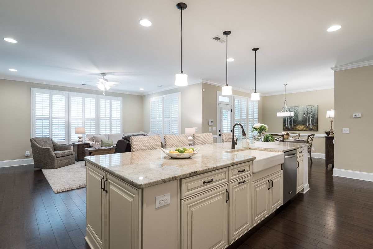 kitchen open to family and dining room