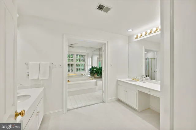 a bathroom with a sink tub shower and a mirror