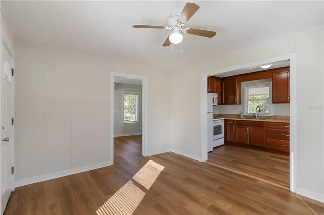 a view interior of a house and wooden floor a kitchen view