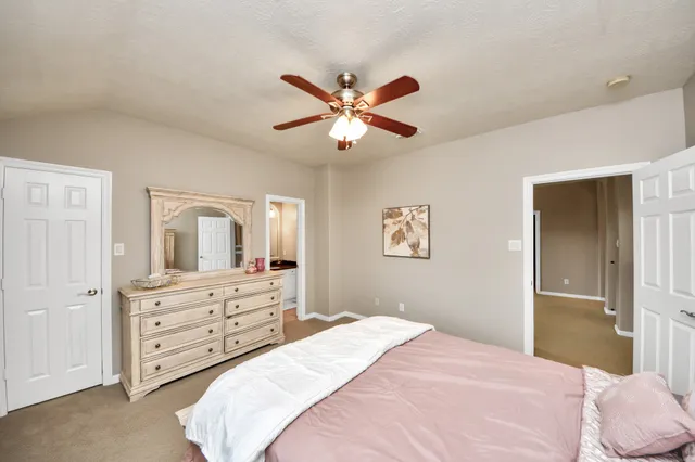 a bedroom with a bed and a closet