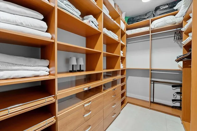 a view of walk in closet with empty racks