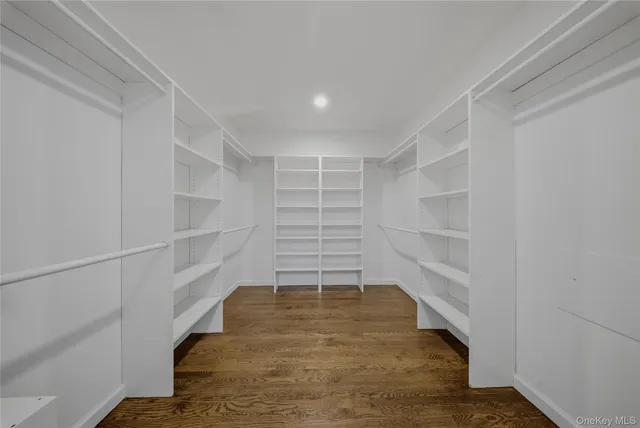 a view of walk in closet with empty racks