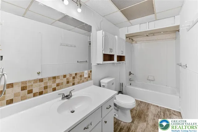 a bathroom with a sink toilet a shower and bathtub