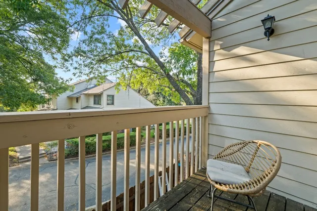 a view of a chair in wooden deck