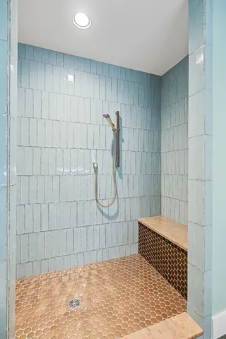 a close up of a swimming pool and trees