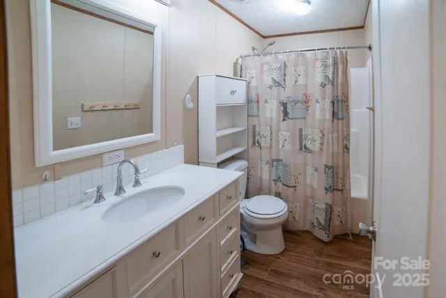 a bathroom with a sink a toilet a shower and a mirror