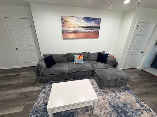 a living room with furniture and a rug