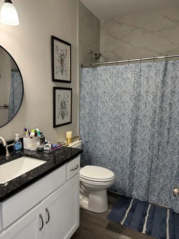 a living room with furniture and a rug