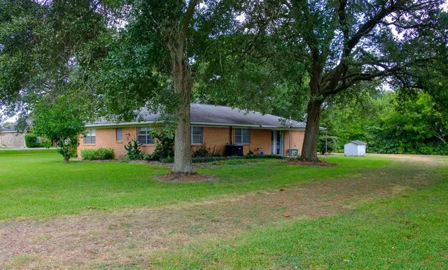 a front view of a house with a yard and trees