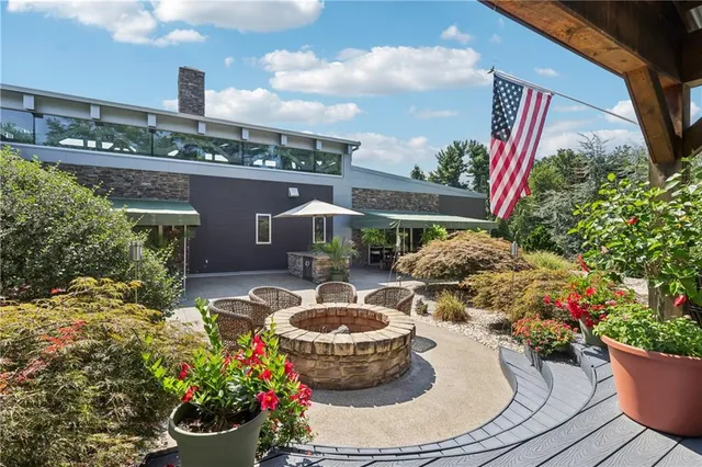 a deck view with a seating space