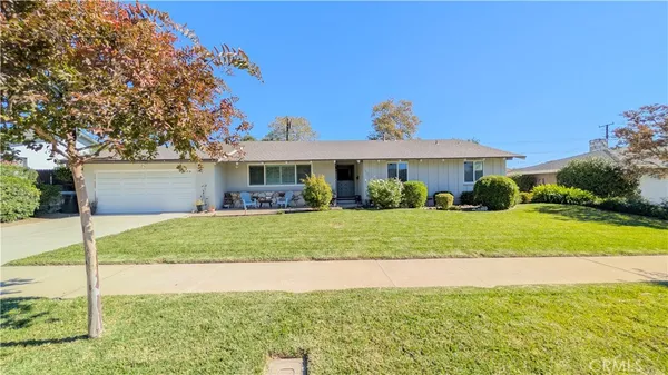a view of an house with backyard and a tree