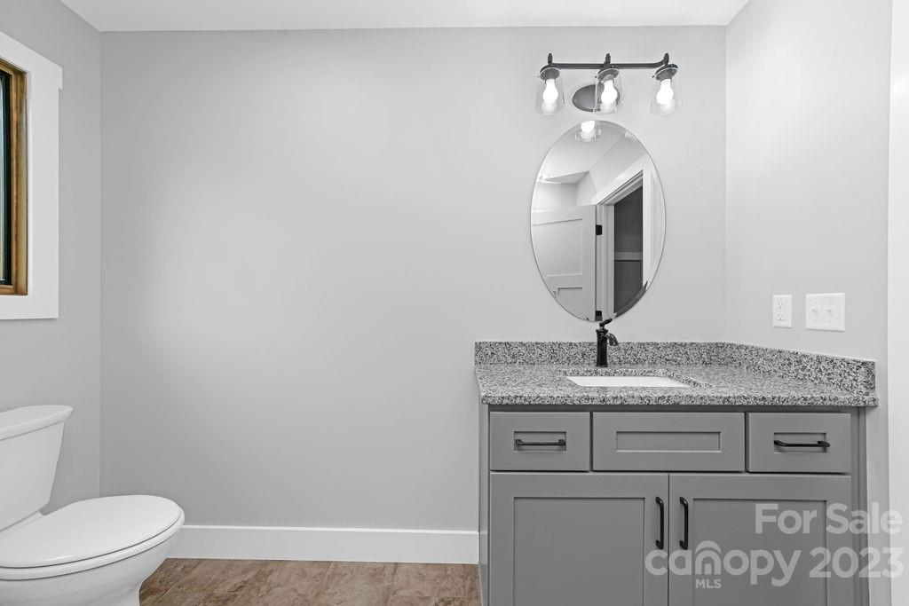 183 Neely Road Brevard, NC 28712 - Photo 33 of 44 a bathroom with a granite countertop sink a toilet and mirror