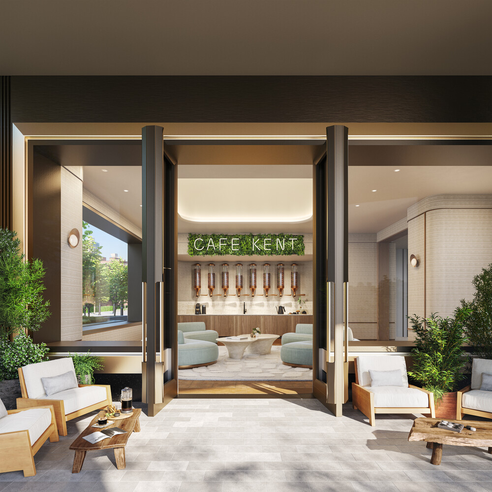 480 Kent Avenue, Unit 18B Brooklyn, NY 11249 - Photo 23 of 32 a living room with a large window and potted plants