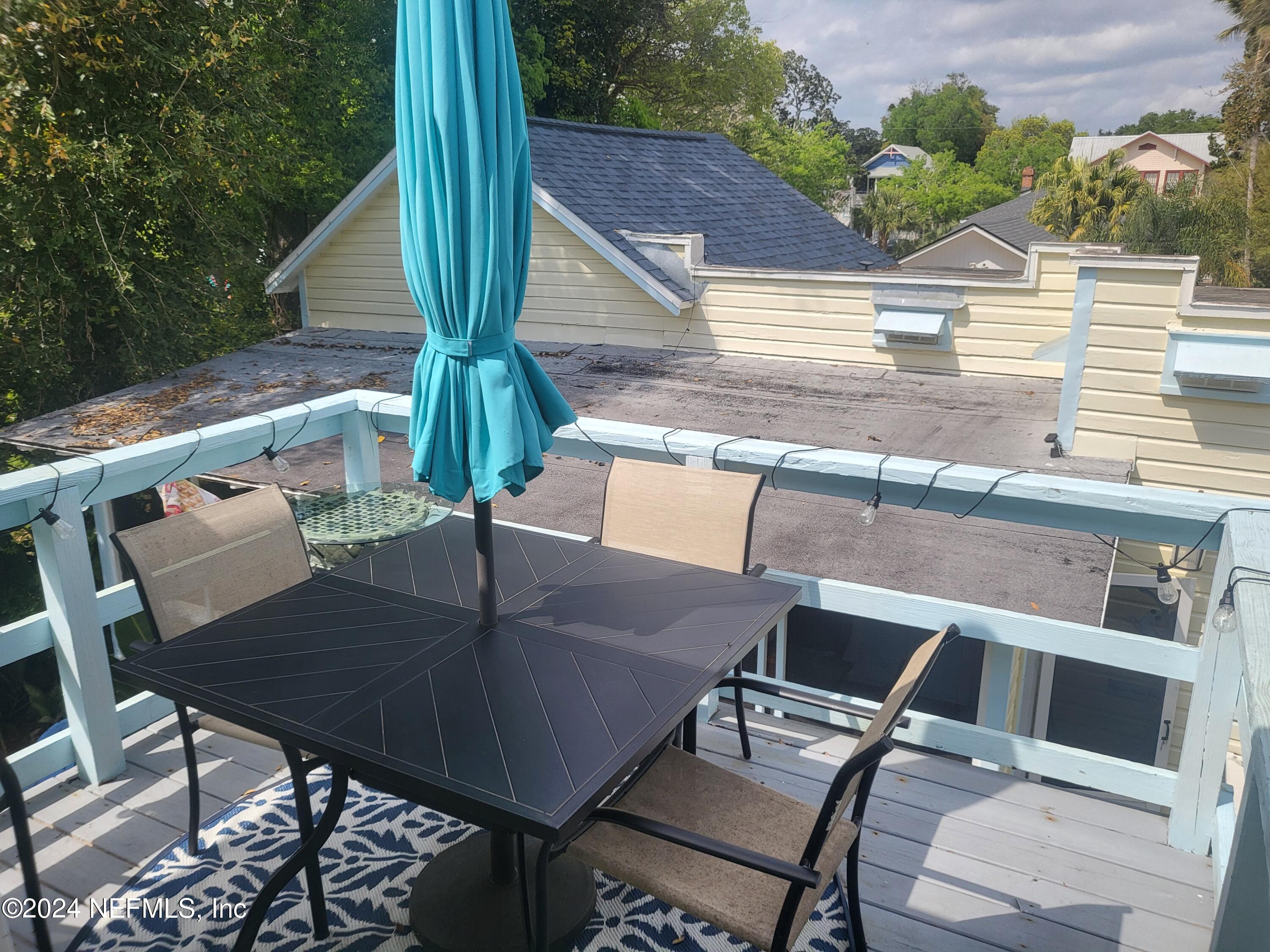 16 Rohde Avenue St. Augustine, FL 32084 - Photo 28 of 114 a view of a patio with table and chairs with wooden floor and fence
