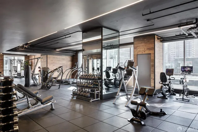 a view of a room with gym equipment