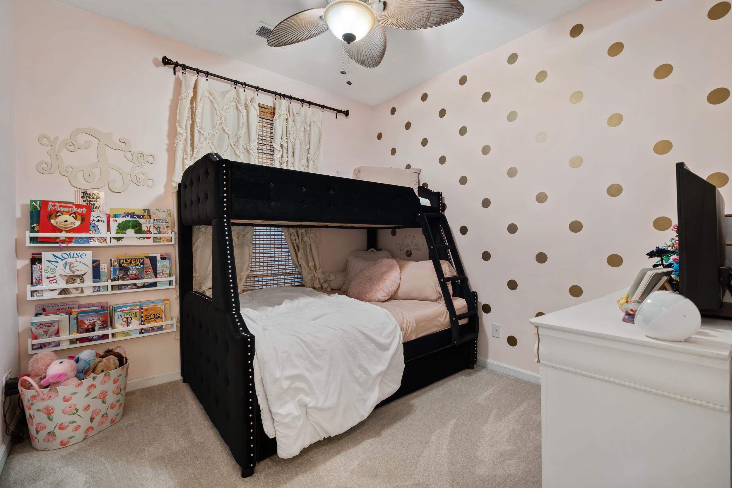 4436 Lady Banks Lane, Unit B2 Murrells Inlet, SC 29576 - Photo 19 of 36 Bedroom with wallpapered walls, light colored carpet, and ceiling fan