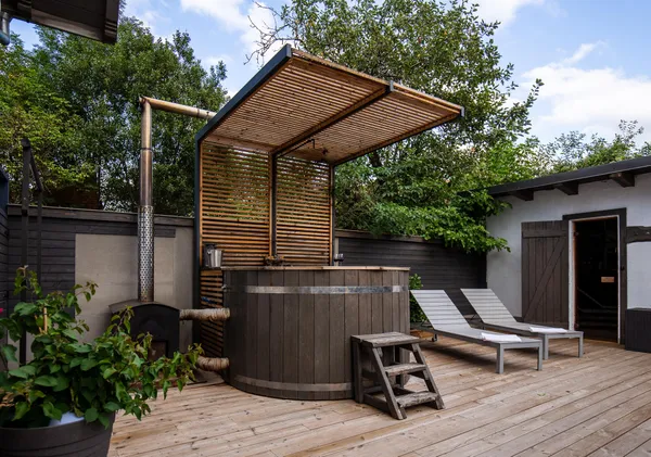 a view of swimming pool with outdoor seating