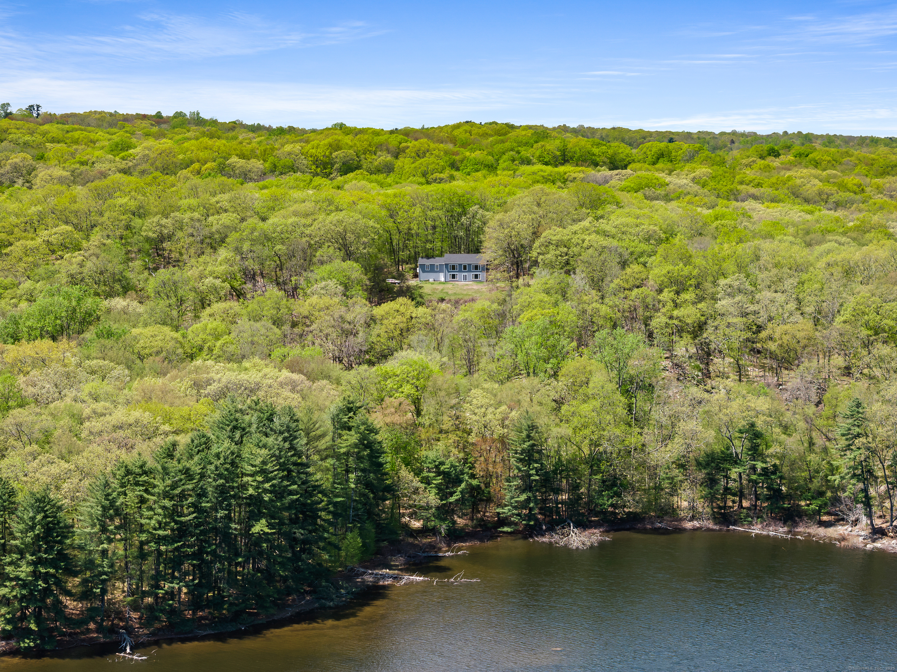 a view of a lake with houses