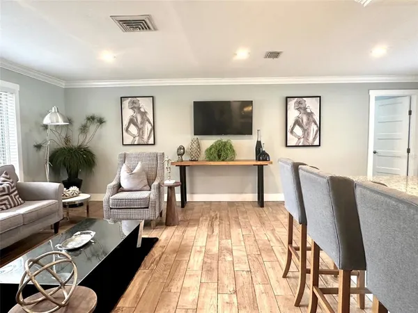 a living room with furniture and a rug