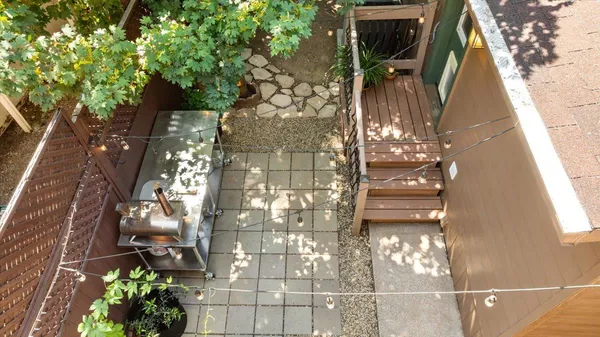 a view of street with sitting area