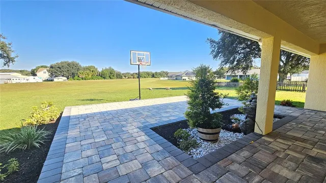 a view of a terrace with a garden