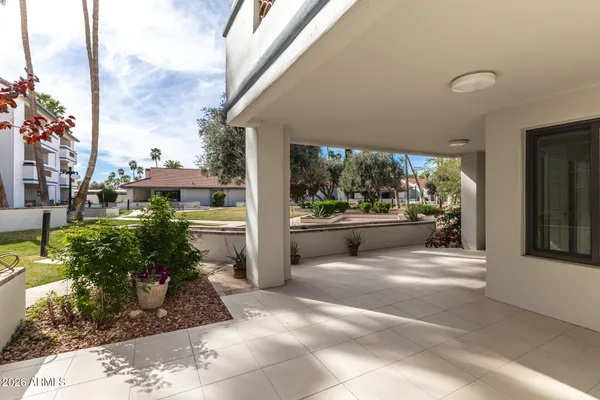 a view of a porch and patio