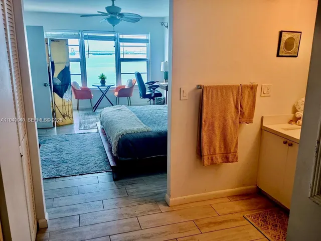 a view of a bathroom with a window