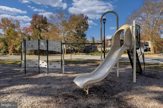 a view of a park with slide