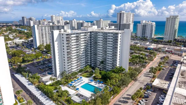 a city view with tall buildings